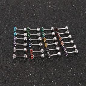 img 1 attached to Stylish 12 Pairs CZ Ear Stud Mixed Colors Set: Stainless Steel Barbell Studs & Helix Tragus Piercing Earrings