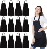 👨 versatile and durable 12 pack bib apron for kitchen, crafting, bbq, and more - unisex black apron bulk with 2 roomy pockets - machine washable logo