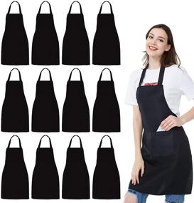 img 4 attached to 👨 Versatile and Durable 12 Pack Bib Apron for Kitchen, Crafting, BBQ, and more - Unisex Black Apron Bulk with 2 Roomy Pockets - Machine Washable