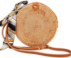 img 1 attached to 👜 DWENRUI Handmade Rattan Crossbody Bag with Free Scarf - Adjustable Strap Wicker Purse Straw Bag for Women