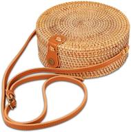 👜 dwenrui handmade rattan crossbody bag with free scarf - adjustable strap wicker purse straw bag for women logo