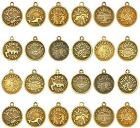 img 4 attached to 🔮 BUYGOO 24Pcs Vintage Style Zodiac Sign Charms- Antique Brass Bronze Constellation Pendants- DIY Jewelry Making & Crafting - Gold