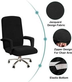 img 2 attached to Turquoize Stretchable Office Chair Cover with Armrest Covers - Jacquard High Back Boss Chair Cover - Washable & Large - Black