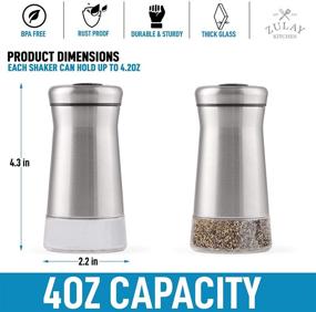 img 2 attached to 🧂 Zulay Kitchen 4oz Salt And Pepper Shakers: Premium Stainless Steel & Glass Set with Adjustable Pour Holes - Ideal for Spices, Himalayan Salt, Kosher, Sea Salt, & more!