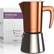 ☕ bonvivo intenca stovetop espresso maker - luxurious italian coffee machine - stainless steel espresso maker - full-bodied coffee espresso pot - brews 5 to 6 cups (10 oz) - moka pot in copper chrome finish logo