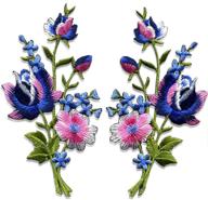 boho-floral iron-on patches: vibrant pink blue roses pair appliques for diy floral bouquets logo