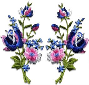 img 4 attached to Boho-Floral Iron-On Patches: Vibrant Pink Blue Roses Pair Appliques for DIY Floral Bouquets