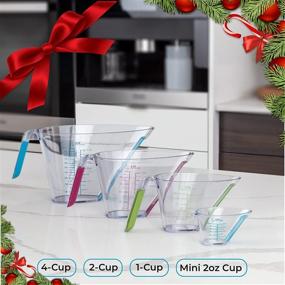 img 3 attached to 🔢 KPKitchen 4-Piece Angled Liquid Measuring Cups Plastic Set - Mini Oz, 1, 2 and 4 Cup Sizes - ML and Cup Measures - Small & Large Measure Cups for Liquids