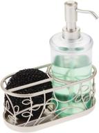 mdesign decorative wire kitchen sink countertop pump bottle caddy: liquid hand soap dispenser with storage compartment - vine design, clear/satin логотип