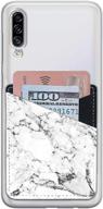 white and grey marble stick-on card holder for cell phone - sleeve organizer with 2 credit card slots and self-adhesive sticker case logo