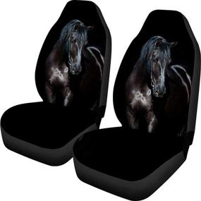 img 4 attached to HUGS IDEA Black Crazy Horse Pattern Car Seat Covers - Full Set 🚗 of 2 Universal Fit for SUVs, Sedans, Vans, and Trucks - Premium Automotive Accessories