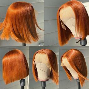 img 1 attached to 👩 Ginger Orange T-Part Lace Front Brazilian Remy Bob Wig: Straight Human Hair Wigs Pre-Plucked Hairline With Baby Hair and Bleached Knots (12-inch)