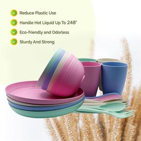 img 1 attached to 🌾 24-Piece Wheat Straw Plates Set: Reusable and Recyclable Dinnerware in Eco-friendly Design