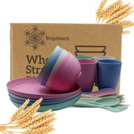 🌾 24-piece wheat straw plates set: reusable and recyclable dinnerware in eco-friendly design logo