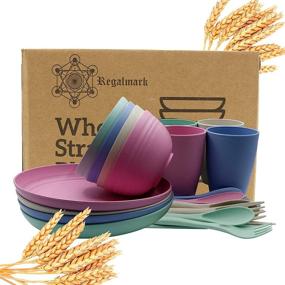 img 4 attached to 🌾 24-Piece Wheat Straw Plates Set: Reusable and Recyclable Dinnerware in Eco-friendly Design