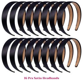 img 3 attached to 🎀 Anezus 16 Pcs Satin Headbands - 1-Inch Non-Slip Black Ribbon Hair Bands for Women & Girls - DIY Craft Hair Accessories