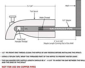 img 3 attached to Polished Chrome Tub Spout with Front Diverter, 1/2 inch IPS Female Thread, 5-1/4 inch Length, for 4 inch to 4-3/8 inch Galvanized Pipe Nipple