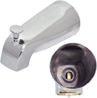 polished chrome tub spout with front diverter, 1/2 inch ips female thread, 5-1/4 inch length, for 4 inch to 4-3/8 inch galvanized pipe nipple logo