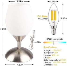 img 1 attached to 🔦 Rottogoon Small Touch Control Table Lamp, Modern 3-Way Dimmable Desk Lamp with White Opal Glass Shade for Bedroom, Kids Room, Living Room, Includes E12 LED Bulb (Silver)