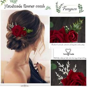 img 1 attached to 🌹 Fangsen Wedding Rose Hair Comb: Deep Red Floral Bridal Headpiece for Brides and Bridesmaids - Elegant Hair Accessories