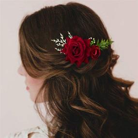 img 3 attached to 🌹 Fangsen Wedding Rose Hair Comb: Deep Red Floral Bridal Headpiece for Brides and Bridesmaids - Elegant Hair Accessories