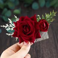 🌹 fangsen wedding rose hair comb: deep red floral bridal headpiece for brides and bridesmaids - elegant hair accessories logo