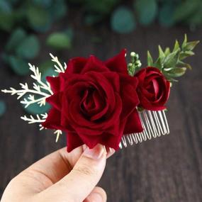 img 4 attached to 🌹 Fangsen Wedding Rose Hair Comb: Deep Red Floral Bridal Headpiece for Brides and Bridesmaids - Elegant Hair Accessories