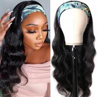 ободок wig из человеческих волос "body wave" 16 дюймов: без клея, без кружева, бразильский девственный волос для черных женщин - удобные и быстрые парики в натуральном черном цвете, с плотностью 150% логотип