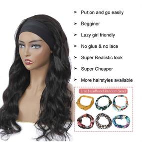 img 1 attached to Ободок Wig из человеческих волос "Body Wave" 16 дюймов: без клея, без кружева, бразильский девственный волос для черных женщин - удобные и быстрые парики в натуральном черном цвете, с плотностью 150%