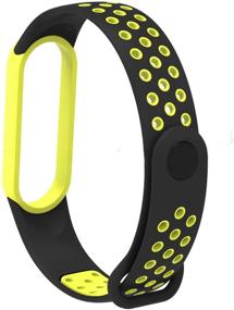 img 2 attached to 🔌 RYTECH Straps Bracelet for Xiaomi Mi Band 5 - Soft Silicone Replacement Band, Adjustable Sport Wristband, Beautiful & Comfortable (Black & Green)