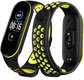 img 4 attached to 🔌 RYTECH Straps Bracelet for Xiaomi Mi Band 5 - Soft Silicone Replacement Band, Adjustable Sport Wristband, Beautiful & Comfortable (Black & Green)