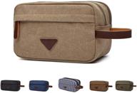 🧳 fantasylinen men's leather and canvas travel toiletry bag - khaki dopp kit for men - shaving bag & travel accessories logo