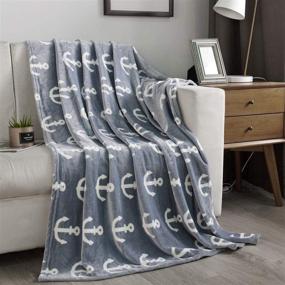 img 4 attached to 🛌 NC Flannel Fleece Blanket - Soft, Warm, Lightweight Microfiber Blanket for Bed, Couch, or Living Room Décor, Grey Anchor Theme