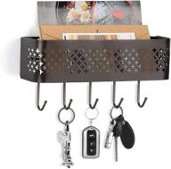 📬 nex metal wall mount mail organizer storage basket with 5 hooks for coat, leash, key - entryway mail sorter логотип