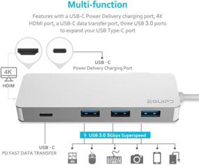 img 2 attached to 💻 Эквип USB C хаб: 6-в-1 адаптер с 4K HDMI, 100W поддержкой зарядки, портом для передачи данных типа C, 3 портами USB 3.0 - совместим с MacBook Pro 2017/2018, XPS, Chromebook, iPad Pro и многими другими устройствами (серебристый)