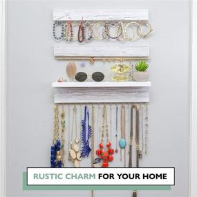 img 1 attached to 🪚 Ilyapa Wall Mounted Jewelry Organizer - Rustic White Wood Shelf - 3 Piece Rack Set - Earring, Bracelet & Necklace Holder