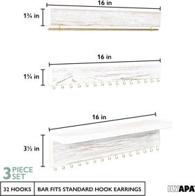 img 3 attached to 🪚 Ilyapa Wall Mounted Jewelry Organizer - Rustic White Wood Shelf - 3 Piece Rack Set - Earring, Bracelet & Necklace Holder