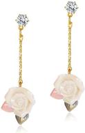 🌹 andpai 14k gold acrylic rose flower dangle earrings: hypoallergenic pink and white floral petal studs with zircon - perfect statement jewelry for women and girls logo