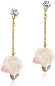 img 4 attached to 🌹 ANDPAI 14k Gold Acrylic Rose Flower Dangle Earrings: Hypoallergenic Pink and White Floral Petal Studs with Zircon - Perfect Statement Jewelry for Women and Girls