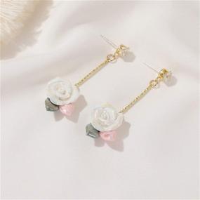 img 2 attached to 🌹 ANDPAI 14k Gold Acrylic Rose Flower Dangle Earrings: Hypoallergenic Pink and White Floral Petal Studs with Zircon - Perfect Statement Jewelry for Women and Girls