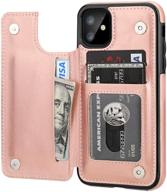 📱 iphone 11 wallet case with card holder - stylish rose gold pu leather kickstand cover, card slots, double magnetic clasp - durable & shockproof logo