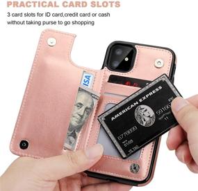 img 1 attached to 📱 iPhone 11 Wallet Case with Card Holder - Stylish Rose Gold PU Leather Kickstand Cover, Card Slots, Double Magnetic Clasp - Durable & Shockproof