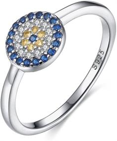 img 4 attached to Stunning 8mm Round Blue Evil Eye Band Ring in Sterling Silver 925 with Sparkling Cubic Zirconia, Size 6-8