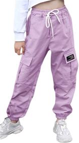 img 4 attached to Purple Elastic Drawstring Jogger with Multiple Pockets - Girls' Clothing