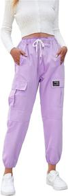 img 2 attached to Purple Elastic Drawstring Jogger with Multiple Pockets - Girls' Clothing