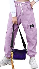 img 1 attached to Purple Elastic Drawstring Jogger with Multiple Pockets - Girls' Clothing