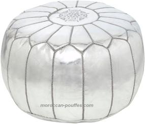 img 1 attached to Silver Moroccan Leather Poufs - Luxury Ottoman Footstools // Unstuffed