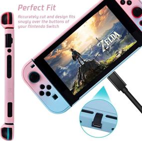 img 2 attached to 🐱 RHOTALL Protective Accessories Cover Case for Nintendo Switch - Dockable Case with Cat Claw Thumb Grips (Pink & Blue)