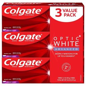 img 4 attached to 🦷 Colgate Optic White Advanced Teeth Whitening Toothpaste - Fluoride, 2% Hydrogen Peroxide, Vibrant Clean, 3.2 Ounce (3 Pack)