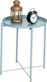 img 4 attached to Lomani Tray End Table - Foldable & Removable Round Side Table for Snacks, Indoor/Outdoor Use - Small Round Sofa Tray, Anti-Rust & Waterproof Coffee/Tea Table in Blue